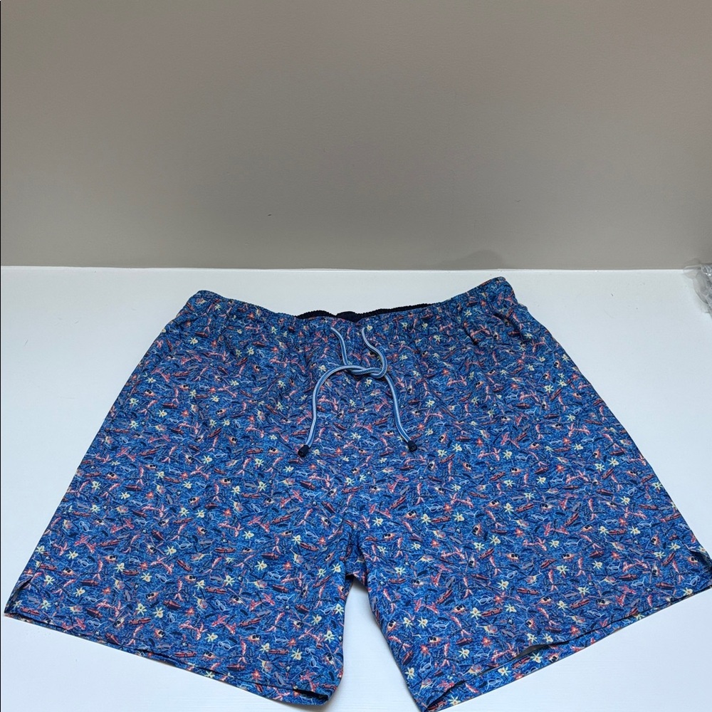 Peter Millar Blue Tropical Print Swim Trunks